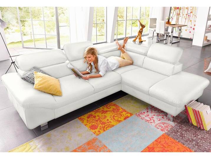 Ecksofa COTTA Driver L-Form , weiß (altweiß), B:268cm H:73cm T:214cm, Kunstleder SOFTLUX, LEDER BEEFY (ein abgedecktes Spalt-Rindsleder) im Sitz und Rücken (Korpus in Kunstleder), Luxus-Kunstleder, NaturLEDER (echtes Rindsleder) im Sitz und Rücken (Rückseite mit Spannstoff bezogen), Sofas, mit Kopfteilverstellung, wahlweise mit Bettfunktion & Bettkasten von Cotta