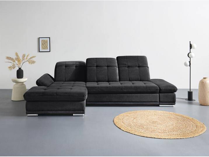 Ecksofa COTTA Holiday L-Form mit Sitztiefen-, Armteil- und Kopfteilverstellung , schwarz, B:302cm H:86cm T:190cm, 100% Polyester, Sofas, wahlweise mit Bettfunktion & Bettkasten von Cotta