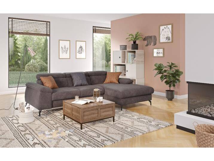 Ecksofa COTTA Kitty L-Form , grau (anthrazit), B:244cm H:72cm T:166cm, 94% POLYESTER (PES) 6%POLYAMID (PA), Sofas, mit Kopfteilverstellung, wahlweise mit Bettfunktion & Bettkasten von Cotta