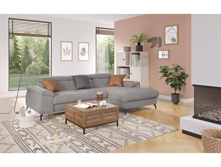 Ecksofa COTTA Kitty L-Form , grau (elephant), B:244cm H:72cm T:166cm, 94% POLYESTER (PES) 6%POLYAMID (PA), Sofas, mit Kopfteilverstellung, wahlweise mit Bettfunktion & Bettkasten von Cotta