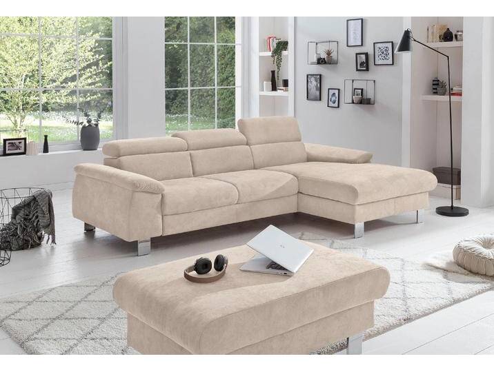 Ecksofa COTTA Komaris L-Form, B: 244 cm , beige, B:244cm H:72cm T:166cm, Microfaser PRIMABELLE (100% Polyester);Kunstleder SOFTLUX(100%Polyurethan);Feinstruktur (100% Polyester);Kunstleder SOFTLUX/Struktur (100%Polyurethan, 90%Polyester, 10% Polyacryl), Sofas, Ecksofa, mit Kopfteilverstellung, optional Bettfunktion, Bettkasten & Licht, Topseller von Cotta