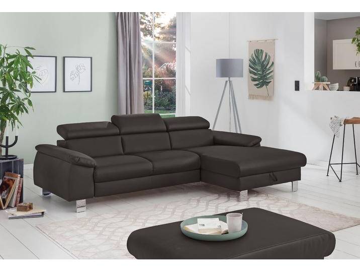 Ecksofa COTTA Komaris L-Form, B: 244 cm , braun, B:244cm H:72cm T:166cm, Microfaser PRIMABELLE (100% Polyester);Kunstleder SOFTLUX(100%Polyurethan);Feinstruktur (100% Polyester);Kunstleder SOFTLUX/Struktur (100%Polyurethan, 90%Polyester, 10% Polyacryl), Sofas, mit Kopfteilverstellung, optional Bettfunktion, Bettkasten & Licht, Topseller von Cotta