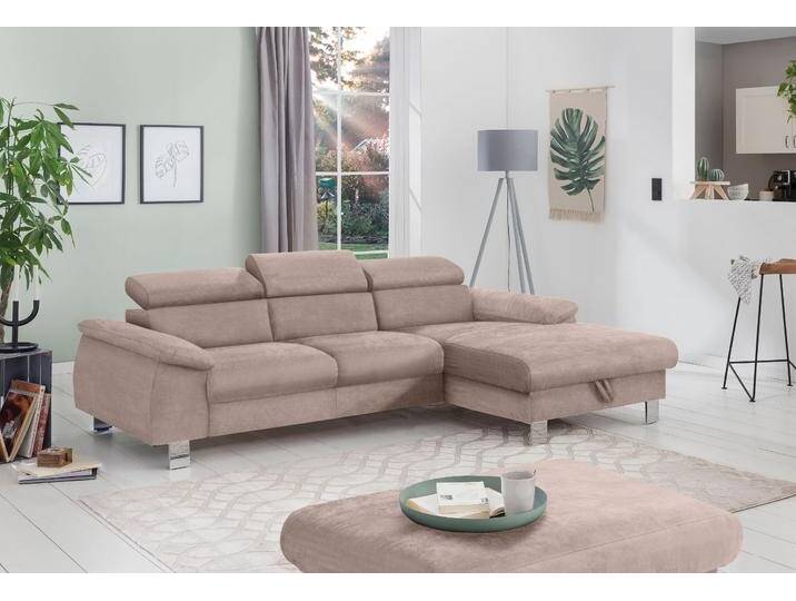 Ecksofa COTTA Komaris L-Form, B: 244 cm , braun (mud), B:244cm H:72cm T:166cm, Microfaser PRIMABELLE (100% Polyester);Kunstleder SOFTLUX(100%Polyurethan);Feinstruktur (100% Polyester);Kunstleder SOFTLUX/Struktur (100%Polyurethan, 90%Polyester, 10% Polyacryl), Sofas, Ecksofa, mit Kopfteilverstellung, optional Bettfunktion, Bettkasten & Licht, Topseller von Cotta