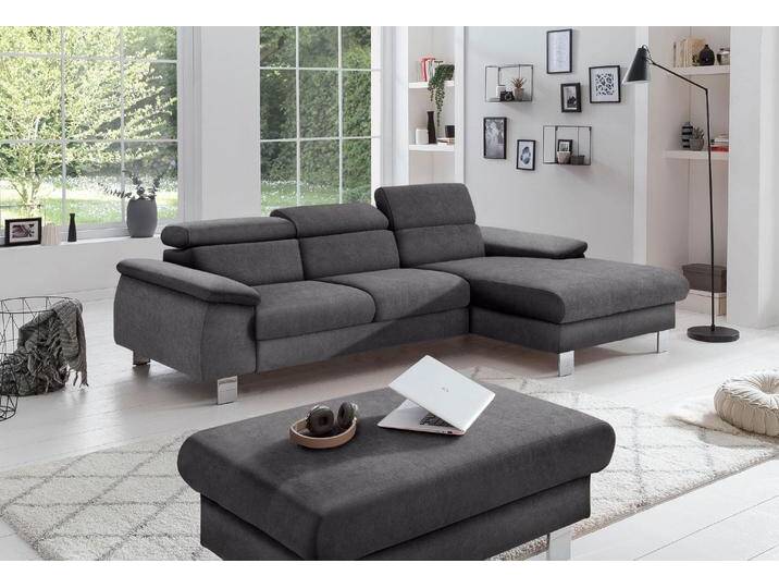Ecksofa COTTA Komaris L-Form, B: 244 cm , grau, B:244cm H:72cm T:166cm, Microfaser PRIMABELLE (100% Polyester);Kunstleder SOFTLUX(100%Polyurethan);Feinstruktur (100% Polyester);Kunstleder SOFTLUX/Struktur (100%Polyurethan, 90%Polyester, 10% Polyacryl), Sofas, mit Kopfteilverstellung, optional Bettfunktion, Bettkasten & Licht, Topseller von Cotta