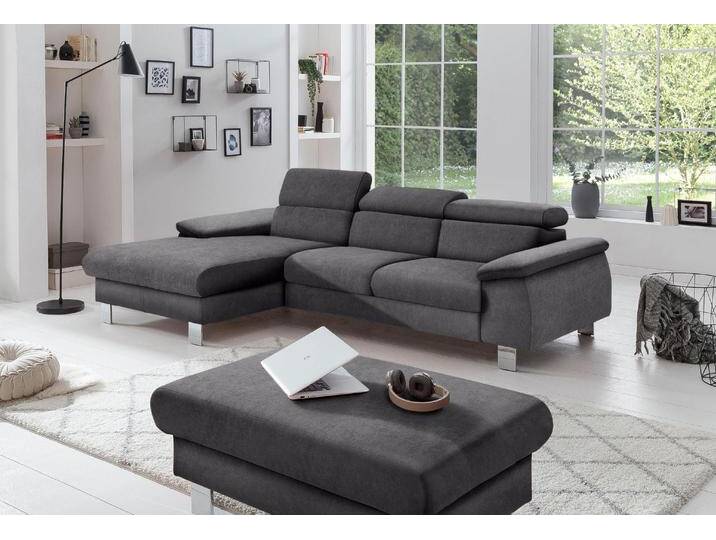 Ecksofa COTTA Komaris L-Form, B: 244 cm , grau, B:244cm H:72cm T:166cm, Microfaser PRIMABELLE (100% Polyester);Kunstleder SOFTLUX(100%Polyurethan);Feinstruktur (100% Polyester);Kunstleder SOFTLUX/Struktur (100%Polyurethan, 90%Polyester, 10% Polyacryl), Sofas, mit Kopfteilverstellung, optional Bettfunktion, Bettkasten & Licht, Topseller von Cotta
