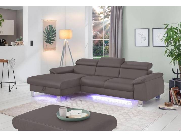 Ecksofa COTTA Komaris L-Form, B: 244 cm , grau (elefant), B:244cm H:72cm T:166cm, Microfaser PRIMABELLE (100% Polyester);Kunstleder SOFTLUX(100%Polyurethan);Feinstruktur (100% Polyester);Kunstleder SOFTLUX/Struktur (100%Polyurethan, 90%Polyester, 10% Polyacryl), Sofas, mit Kopfteilverstellung, optional Bettfunktion, Bettkasten & Licht, Topseller von Cotta