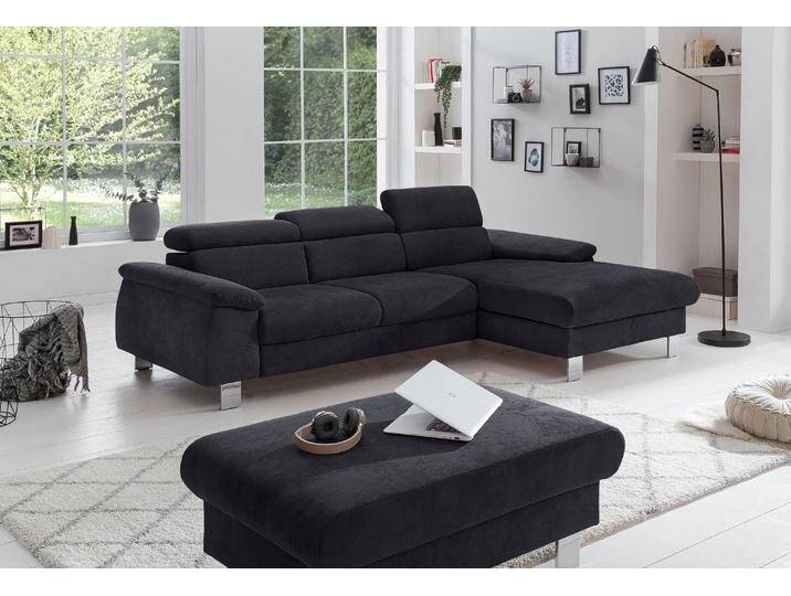 Ecksofa COTTA Komaris L-Form, B: 244 cm , grau (lava), B:244cm H:72cm T:166cm, Microfaser PRIMABELLE (100% Polyester);Kunstleder SOFTLUX(100%Polyurethan);Feinstruktur (100% Polyester);Kunstleder SOFTLUX/Struktur (100%Polyurethan, 90%Polyester, 10% Polyacryl), Sofas, mit Kopfteilverstellung, optional Bettfunktion, Bettkasten & Licht, Topseller von Cotta