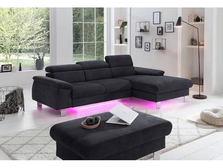 Ecksofa COTTA Komaris L-Form, B: 244 cm , grau (lava), B:244cm H:72cm T:166cm, Microfaser PRIMABELLE (100% Polyester);Kunstleder SOFTLUX(100%Polyurethan);Feinstruktur (100% Polyester);Kunstleder SOFTLUX/Struktur (100%Polyurethan, 90%Polyester, 10% Polyacryl), Sofas, mit Kopfteilverstellung, optional Bettfunktion, Bettkasten & Licht, Topseller von Cotta