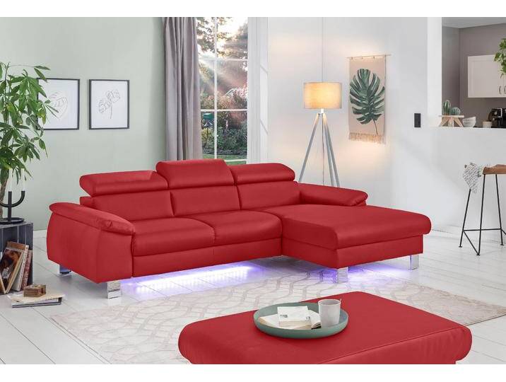 Ecksofa COTTA Komaris L-Form, B: 244 cm , rot, B:244cm H:72cm T:166cm, Microfaser PRIMABELLE (100% Polyester);Kunstleder SOFTLUX(100%Polyurethan);Feinstruktur (100% Polyester);Kunstleder SOFTLUX/Struktur (100%Polyurethan, 90%Polyester, 10% Polyacryl), Sofas, mit Kopfteilverstellung, optional Bettfunktion, Bettkasten & Licht, Topseller von Cotta