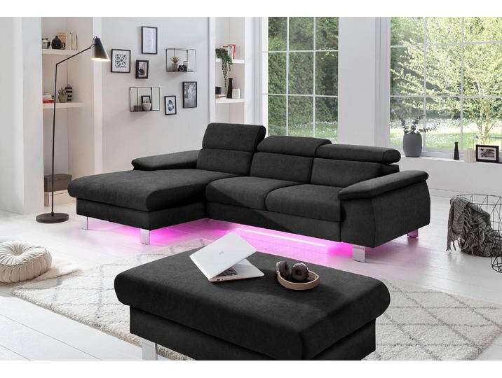 Ecksofa COTTA Komaris L-Form, B: 244 cm , schwarz, B:244cm H:72cm T:166cm, Microfaser PRIMABELLE (100% Polyester);Kunstleder SOFTLUX(100%Polyurethan);Feinstruktur (100% Polyester);Kunstleder SOFTLUX/Struktur (100%Polyurethan, 90%Polyester, 10% Polyacryl), Sofas, mit Kopfteilverstellung, optional Bettfunktion, Bettkasten & Licht, Topseller von Cotta