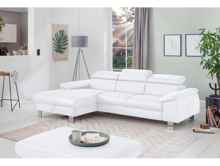 Ecksofa COTTA Komaris L-Form, B: 244 cm , weiß, B:244cm H:72cm T:166cm, Microfaser PRIMABELLE (100% Polyester);Kunstleder SOFTLUX(100%Polyurethan);Feinstruktur (100% Polyester);Kunstleder SOFTLUX/Struktur (100%Polyurethan, 90%Polyester, 10% Polyacryl), Sofas, Ecksofa, mit Kopfteilverstellung, optional Bettfunktion, Bettkasten & Licht, Topseller von Cotta