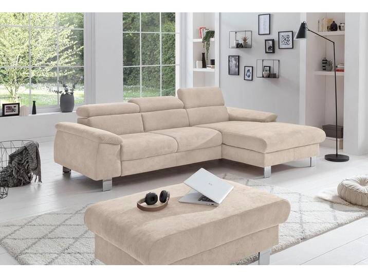 Ecksofa COTTA Komaris L-Form, B: 244 cm , beige, B:244cm H:72cm T:166cm, Microfaser PRIMABELLE (100% Polyester);Kunstleder SOFTLUX(100%Polyurethan);Feinstruktur (100% Polyester);Kunstleder SOFTLUX/Struktur (100%Polyurethan, 90%Polyester, 10% Polyacryl), Sofas, Ecksofa, mit Kopfteilverstellung, optional Bettfunktion, Bettkasten & Licht, Topseller von Cotta