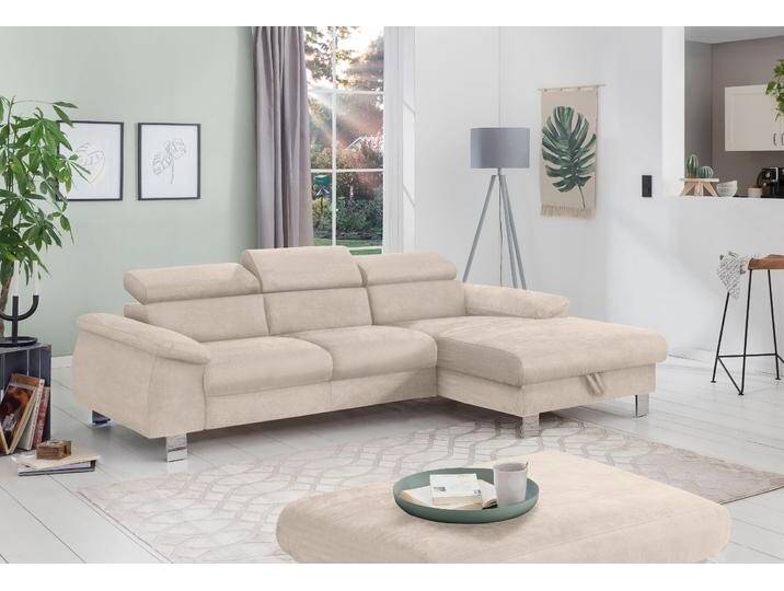 Ecksofa COTTA Komaris L-Form mit Kopfteilverstellung , beige, B:244cm H:72cm T:166cm, Microfaser PRIMABELLE (100% Polyester), Kunstleder SOFTLUX(100%Polyurethan), Feinstruktur (100% Polyester), Kunstleder SOFTLUX/Struktur (100%Polyurethan, 90%Polyester, 10% Polyacryl), Sofas, wahlweise mit Bettfunktion, Bettkasten & Beleuchtung, Topseller von Cotta