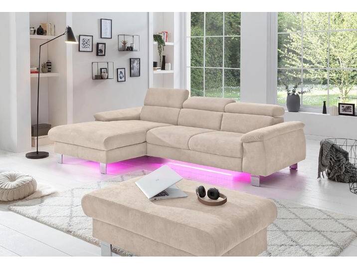 Ecksofa COTTA Komaris L-Form mit Kopfteilverstellung , beige, B:244cm H:72cm T:166cm, Microfaser PRIMABELLE (100% Polyester), Kunstleder SOFTLUX(100%Polyurethan), Feinstruktur (100% Polyester), Kunstleder SOFTLUX/Struktur (100%Polyurethan, 90%Polyester, 10% Polyacryl), Sofas, wahlweise mit Bettfunktion, Bettkasten & Beleuchtung, Topseller von Cotta