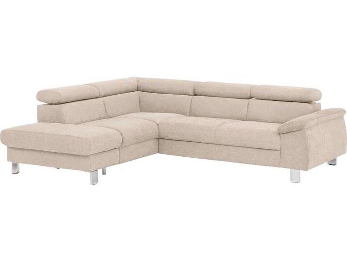 Ecksofa COTTA Komaris L-Form mit Kopfteilverstellung , beige, B:249cm H:72cm T:100cm, Microfaser PRIMABELLE (100% Polyester), Kunstleder SOFTLUX, Feinstruktur (100% Polyester), Kunstleder SOFTLUX/Struktur (100% Polyester), NaturLEDER, Sofas, wahlweise mit Bettfunktion, Bettkasten & Beleuchtung von Cotta