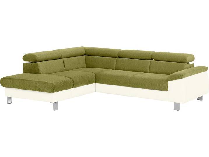 Ecksofa COTTA Komaris L-Form mit Kopfteilverstellung , beige (creme, grün), B:249cm H:72cm T:100cm, Microfaser PRIMABELLE (100% Polyester), Kunstleder SOFTLUX, Feinstruktur (100% Polyester), Kunstleder SOFTLUX/Struktur (100% Polyester), NaturLEDER, Sofas, wahlweise mit Bettfunktion, Bettkasten & Beleuchtung von Cotta
