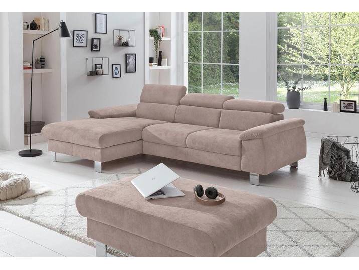 Ecksofa COTTA Komaris L-Form, B: 244 cm , braun (mud), B:244cm H:72cm T:166cm, Microfaser PRIMABELLE (100% Polyester);Kunstleder SOFTLUX(100%Polyurethan);Feinstruktur (100% Polyester);Kunstleder SOFTLUX/Struktur (100%Polyurethan, 90%Polyester, 10% Polyacryl), Sofas, mit Kopfteilverstellung, optional Bettfunktion, Bettkasten & Licht, Topseller von Cotta
