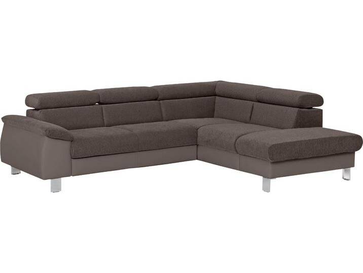 Ecksofa COTTA Komaris L-Form mit Kopfteilverstellung , braun (mud, espresso), B:249cm H:72cm T:100cm, Microfaser PRIMABELLE (100% Polyester), Kunstleder SOFTLUX, Feinstruktur (100% Polyester), Kunstleder SOFTLUX/Struktur (100% Polyester), NaturLEDER, Sofas, wahlweise mit Bettfunktion, Bettkasten & Beleuchtung von Cotta