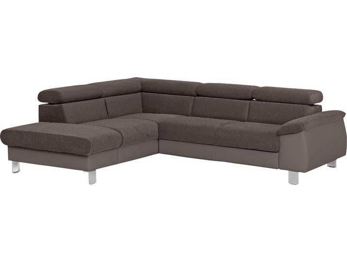 Ecksofa COTTA Komaris L-Form mit Kopfteilverstellung , braun (mud, espresso), B:249cm H:72cm T:100cm, Microfaser PRIMABELLE (100% Polyester), Kunstleder SOFTLUX, Feinstruktur (100% Polyester), Kunstleder SOFTLUX/Struktur (100% Polyester), NaturLEDER, Sofas, wahlweise mit Bettfunktion, Bettkasten & Beleuchtung von Cotta