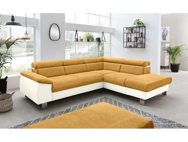 Ecksofa COTTA Komaris L-Form, B: 249 cm , gelb (creme, senf), B:249cm H:72cm T:100cm, Microfaser PRIMABELLE (100% Polyester);Kunstleder SOFTLUX;Feinstruktur (100% Polyester);Kunstleder SOFTLUX/Struktur (100% Polyester);NaturLEDER, Sofas, mit Kopfteilverstellung, optional Bettfunktion, Bettkasten & Licht von Cotta