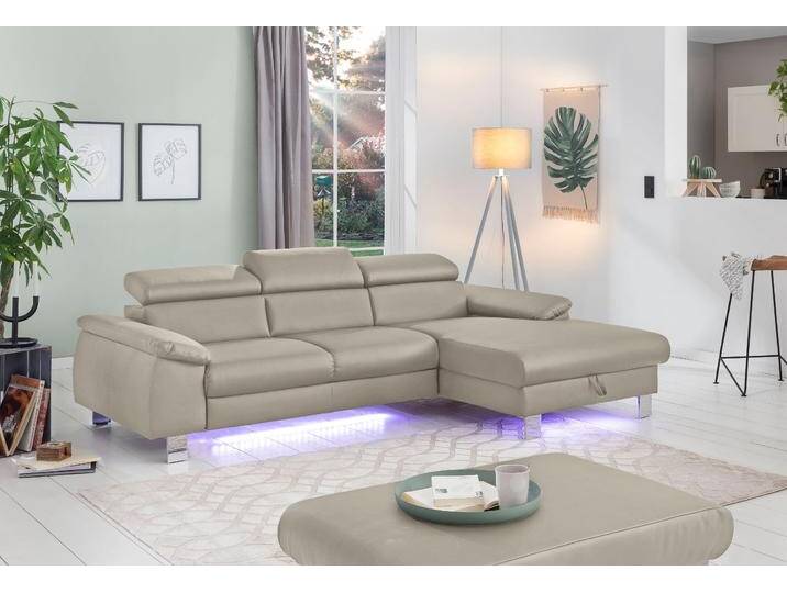 Ecksofa COTTA Komaris L-Form mit Kopfteilverstellung , grau, B:244cm H:72cm T:166cm, Microfaser PRIMABELLE (100% Polyester), Kunstleder SOFTLUX(100%Polyurethan), Feinstruktur (100% Polyester), Kunstleder SOFTLUX/Struktur (100%Polyurethan, 90%Polyester, 10% Polyacryl), Sofas, wahlweise mit Bettfunktion, Bettkasten & Beleuchtung, Topseller von Cotta