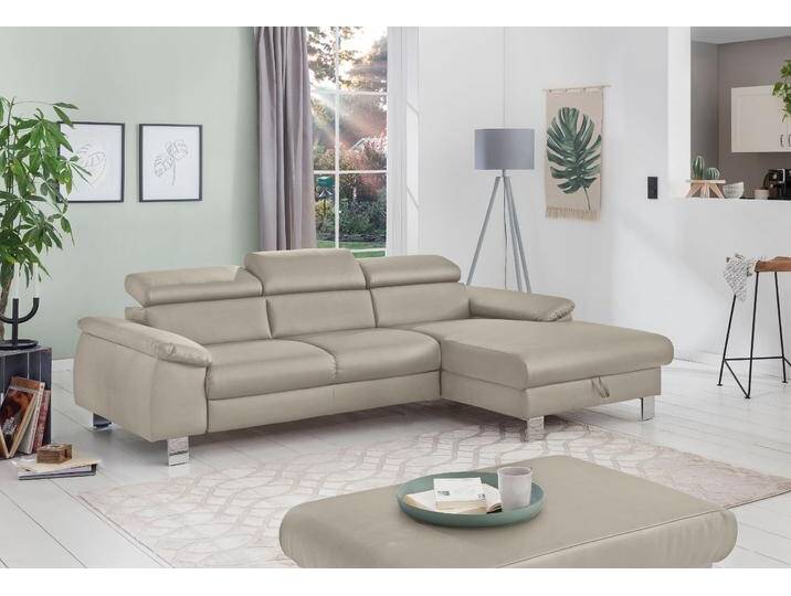Ecksofa COTTA Komaris L-Form mit Kopfteilverstellung , grau, B:244cm H:72cm T:166cm, Microfaser PRIMABELLE (100% Polyester), Kunstleder SOFTLUX(100%Polyurethan), Feinstruktur (100% Polyester), Kunstleder SOFTLUX/Struktur (100%Polyurethan, 90%Polyester, 10% Polyacryl), Sofas, wahlweise mit Bettfunktion, Bettkasten & Beleuchtung, Topseller von Cotta