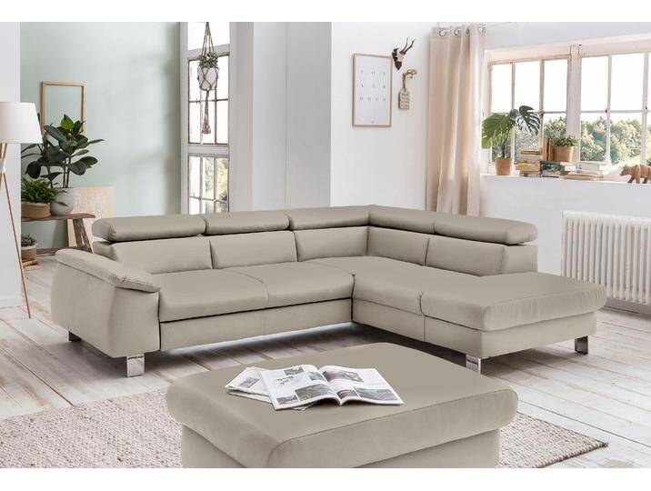 Ecksofa COTTA Komaris L-Form mit Kopfteilverstellung , grau, B:249cm H:72cm, Microfaser PRIMABELLE (100% Polyester), Kunstleder SOFTLUX, Feinstruktur (100% Polyester), Kunstleder SOFTLUX/Struktur (100% Polyester), NaturLEDER, Sofas, wahlweise mit Bettfunktion, Bettkasten & Beleuchtung von Cotta