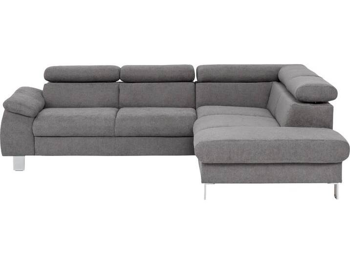 Ecksofa COTTA Komaris L-Form mit Kopfteilverstellung , grau, B:249cm H:72cm T:100cm, Microfaser PRIMABELLE (100% Polyester), Kunstleder SOFTLUX, Feinstruktur (100% Polyester), Kunstleder SOFTLUX/Struktur (100% Polyester), NaturLEDER, Sofas, wahlweise mit Bettfunktion, Bettkasten & Beleuchtung von Cotta