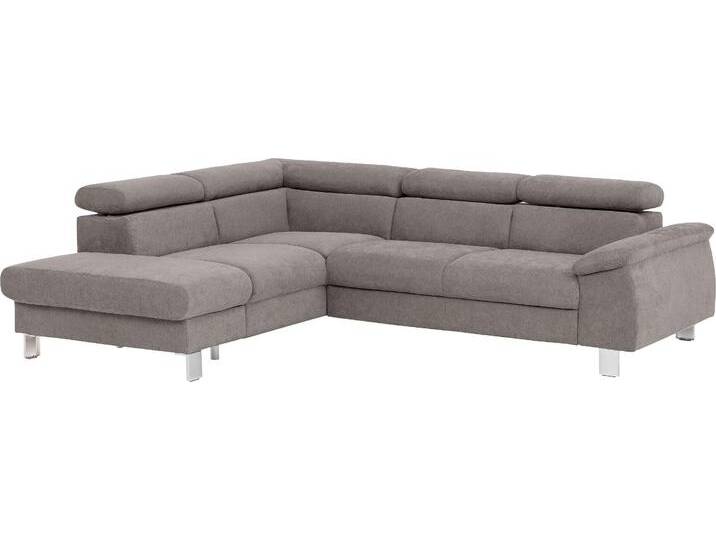 Ecksofa COTTA Komaris L-Form mit Kopfteilverstellung , grau, B:249cm H:72cm T:100cm, Microfaser PRIMABELLE (100% Polyester), Kunstleder SOFTLUX, Feinstruktur (100% Polyester), Kunstleder SOFTLUX/Struktur (100% Polyester), NaturLEDER, Sofas, wahlweise mit Bettfunktion, Bettkasten & Beleuchtung von Cotta