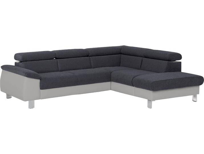 Ecksofa COTTA Komaris L-Form mit Kopfteilverstellung , grau (argent, schwarz), B:249cm H:72cm T:100cm, Microfaser PRIMABELLE (100% Polyester), Kunstleder SOFTLUX, Feinstruktur (100% Polyester), Kunstleder SOFTLUX/Struktur (100% Polyester), NaturLEDER, Sofas, wahlweise mit Bettfunktion, Bettkasten & Beleuchtung von Cotta