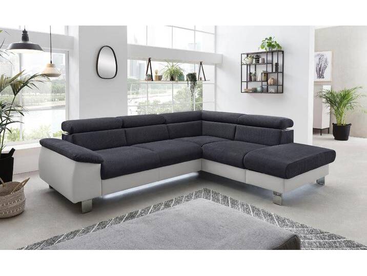 Ecksofa COTTA Komaris L-Form mit Kopfteilverstellung , grau (argent, schwarz), B:249cm H:72cm T:100cm, Microfaser PRIMABELLE (100% Polyester), Kunstleder SOFTLUX, Feinstruktur (100% Polyester), Kunstleder SOFTLUX/Struktur (100% Polyester), NaturLEDER, Sofas, wahlweise mit Bettfunktion, Bettkasten & Beleuchtung von Cotta