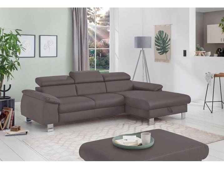 Ecksofa COTTA Komaris L-Form mit Kopfteilverstellung , grau (elefant), B:244cm H:72cm T:166cm, Microfaser PRIMABELLE (100% Polyester), Kunstleder SOFTLUX(100%Polyurethan), Feinstruktur (100% Polyester), Kunstleder SOFTLUX/Struktur (100%Polyurethan, 90%Polyester, 10% Polyacryl), Sofas, wahlweise mit Bettfunktion, Bettkasten & Beleuchtung, Topseller von Cotta