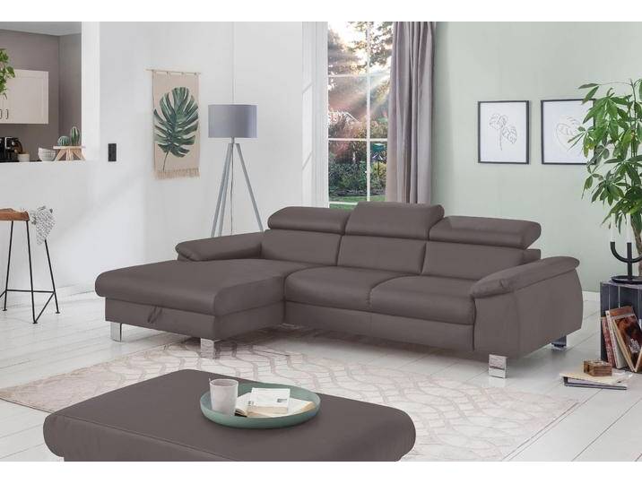Ecksofa COTTA Komaris L-Form mit Kopfteilverstellung , grau (elefant), B:244cm H:72cm T:166cm, Microfaser PRIMABELLE (100% Polyester), Kunstleder SOFTLUX(100%Polyurethan), Feinstruktur (100% Polyester), Kunstleder SOFTLUX/Struktur (100%Polyurethan, 90%Polyester, 10% Polyacryl), Sofas, wahlweise mit Bettfunktion, Bettkasten & Beleuchtung, Topseller von Cotta