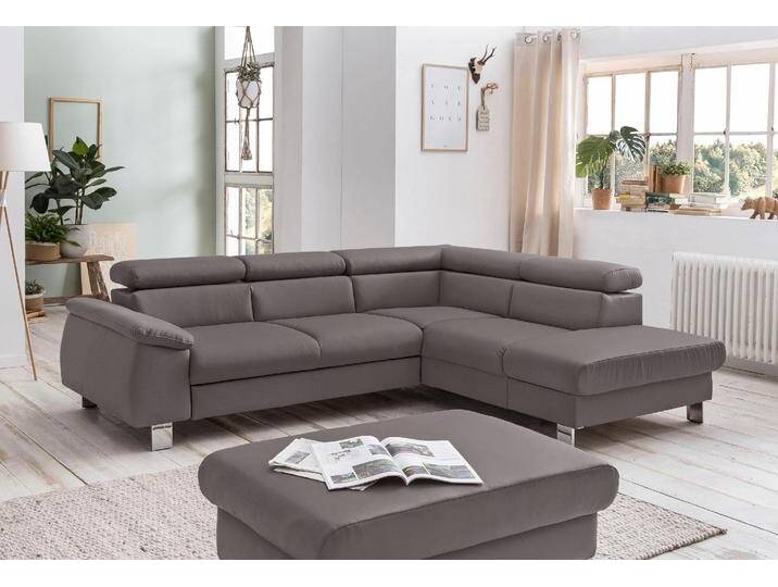 Ecksofa COTTA Komaris L-Form, B: 249 cm , grau (elefant), B:249cm H:72cm T:100cm, Microfaser PRIMABELLE (100% Polyester);Kunstleder SOFTLUX;Feinstruktur (100% Polyester);Kunstleder SOFTLUX/Struktur (100% Polyester);NaturLEDER, Sofas, mit Kopfteilverstellung, optional Bettfunktion, Bettkasten & Licht von Cotta