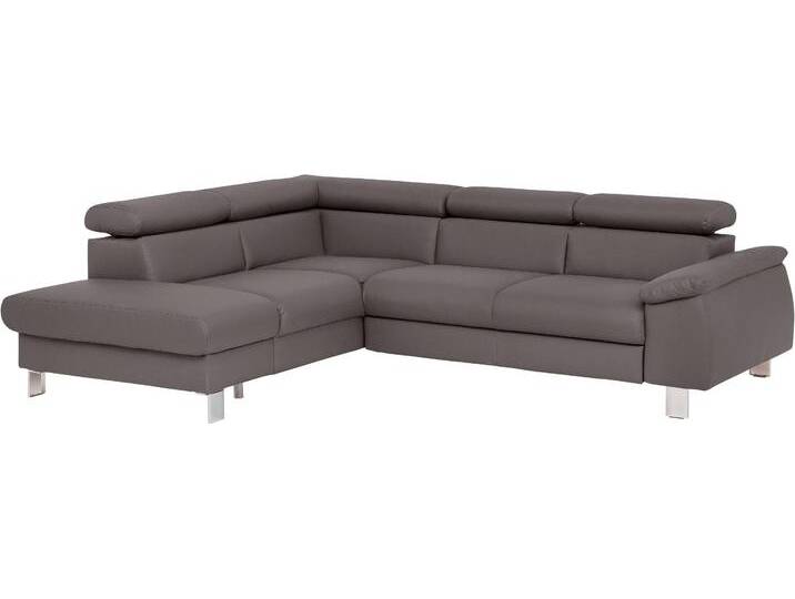 Ecksofa COTTA Komaris L-Form mit Kopfteilverstellung , grau (elefant), B:249cm H:72cm T:100cm, Microfaser PRIMABELLE (100% Polyester), Kunstleder SOFTLUX, Feinstruktur (100% Polyester), Kunstleder SOFTLUX/Struktur (100% Polyester), NaturLEDER, Sofas, wahlweise mit Bettfunktion, Bettkasten & Beleuchtung von Cotta