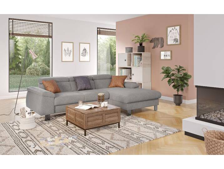Ecksofa COTTA Komaris L-Form mit Kopfteilverstellung , grau (elephant), B:244cm H:72cm T:166cm, 94% POLYESTER (PES) 6%POLYAMID (PA), Sofas, wahlweise mit Bettfunktion, Bettkasten & Beleuchtung, Topseller von Cotta