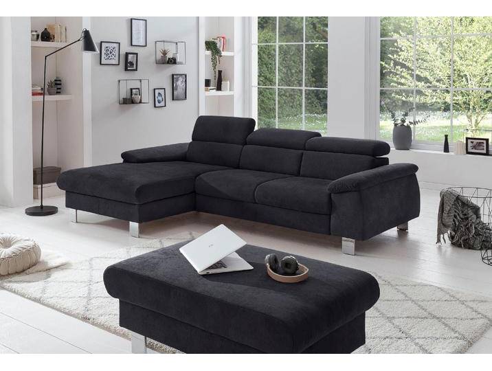 Ecksofa COTTA Komaris L-Form, B: 244 cm , grau (lava), B:244cm H:72cm T:166cm, Microfaser PRIMABELLE (100% Polyester);Kunstleder SOFTLUX(100%Polyurethan);Feinstruktur (100% Polyester);Kunstleder SOFTLUX/Struktur (100%Polyurethan, 90%Polyester, 10% Polyacryl), Sofas, Ecksofa, mit Kopfteilverstellung, optional Bettfunktion, Bettkasten & Licht, Topseller von Cotta