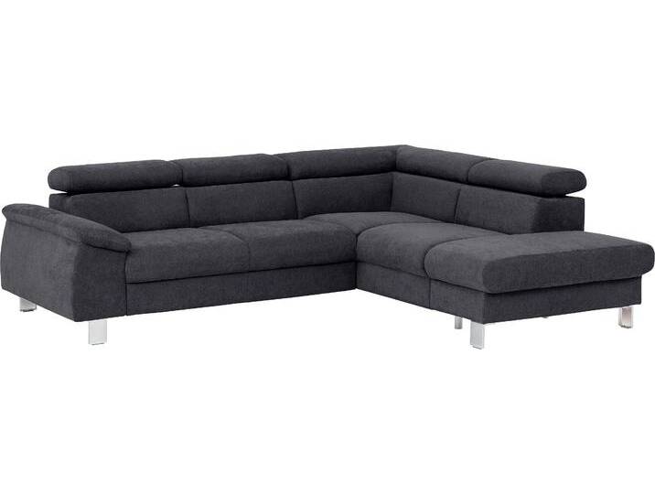 Ecksofa COTTA Komaris L-Form mit Kopfteilverstellung , grau (lava), B:249cm H:72cm T:100cm, Microfaser PRIMABELLE (100% Polyester), Kunstleder SOFTLUX, Feinstruktur (100% Polyester), Kunstleder SOFTLUX/Struktur (100% Polyester), NaturLEDER, Sofas, wahlweise mit Bettfunktion, Bettkasten & Beleuchtung von Cotta