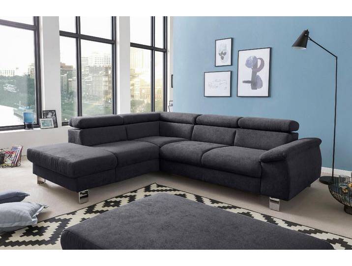 Ecksofa COTTA Komaris L-Form mit Kopfteilverstellung , grau (lava), B:249cm H:72cm T:100cm, Microfaser PRIMABELLE (100% Polyester), Kunstleder SOFTLUX, Feinstruktur (100% Polyester), Kunstleder SOFTLUX/Struktur (100% Polyester), NaturLEDER, Sofas, wahlweise mit Bettfunktion, Bettkasten & Beleuchtung von Cotta