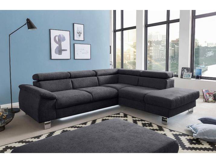 Ecksofa COTTA Komaris L-Form, B: 249 cm , grau (lava), B:249cm H:72cm T:100cm, Microfaser PRIMABELLE (100% Polyester);Kunstleder SOFTLUX;Feinstruktur (100% Polyester);Kunstleder SOFTLUX/Struktur (100% Polyester);NaturLEDER, Sofas, mit Kopfteilverstellung, optional Bettfunktion, Bettkasten & Licht von Cotta