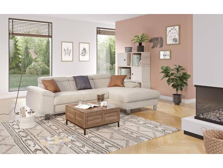 Ecksofa COTTA Komaris L-Form mit Kopfteilverstellung , grau (platinum), B:244cm H:72cm T:166cm, 100% Polyester, Sofas, wahlweise mit Bettfunktion, Bettkasten & Beleuchtung, Topseller von Cotta