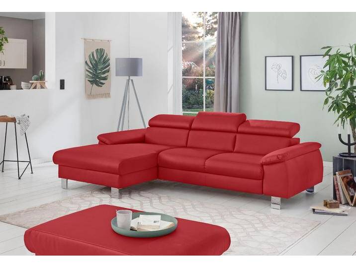 Ecksofa COTTA Komaris L-Form mit Kopfteilverstellung , rot, B:244cm H:72cm T:166cm, Microfaser PRIMABELLE (100% Polyester), Kunstleder SOFTLUX(100%Polyurethan), Feinstruktur (100% Polyester), Kunstleder SOFTLUX/Struktur (100%Polyurethan, 90%Polyester, 10% Polyacryl), Sofas, wahlweise mit Bettfunktion, Bettkasten & Beleuchtung, Topseller von Cotta
