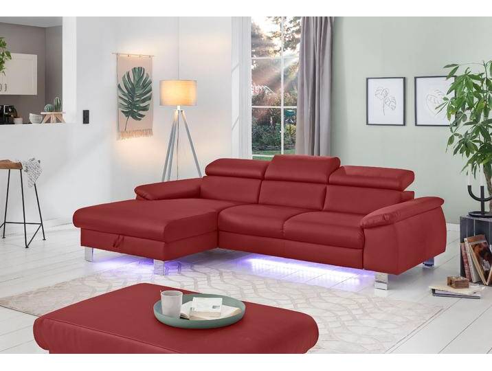 Ecksofa COTTA Komaris L-Form mit Kopfteilverstellung , rot, B:244cm H:72cm T:166cm, Microfaser PRIMABELLE (100% Polyester), Kunstleder SOFTLUX(100%Polyurethan), Feinstruktur (100% Polyester), Kunstleder SOFTLUX/Struktur (100%Polyurethan, 90%Polyester, 10% Polyacryl), Sofas, wahlweise mit Bettfunktion, Bettkasten & Beleuchtung, Topseller von Cotta