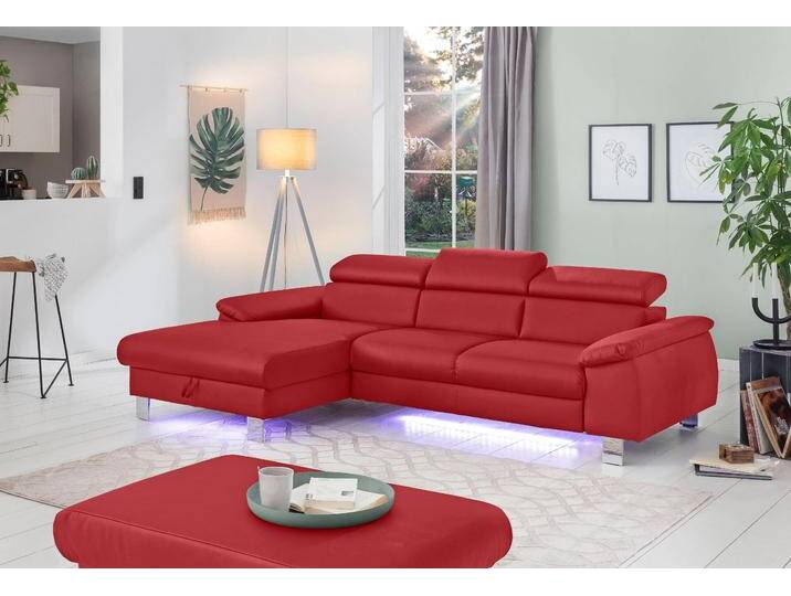 Ecksofa COTTA Komaris L-Form mit Kopfteilverstellung , rot, B:244cm H:72cm T:166cm, Microfaser PRIMABELLE (100% Polyester), Kunstleder SOFTLUX(100%Polyurethan), Feinstruktur (100% Polyester), Kunstleder SOFTLUX/Struktur (100%Polyurethan, 90%Polyester, 10% Polyacryl), Sofas, wahlweise mit Bettfunktion, Bettkasten & Beleuchtung, Topseller von Cotta