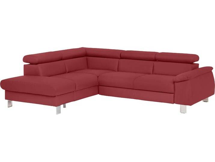 Ecksofa COTTA Komaris L-Form mit Kopfteilverstellung , rot, B:249cm H:72cm, Microfaser PRIMABELLE (100% Polyester), Kunstleder SOFTLUX, Feinstruktur (100% Polyester), Kunstleder SOFTLUX/Struktur (100% Polyester), NaturLEDER, Sofas, wahlweise mit Bettfunktion, Bettkasten & Beleuchtung von Cotta