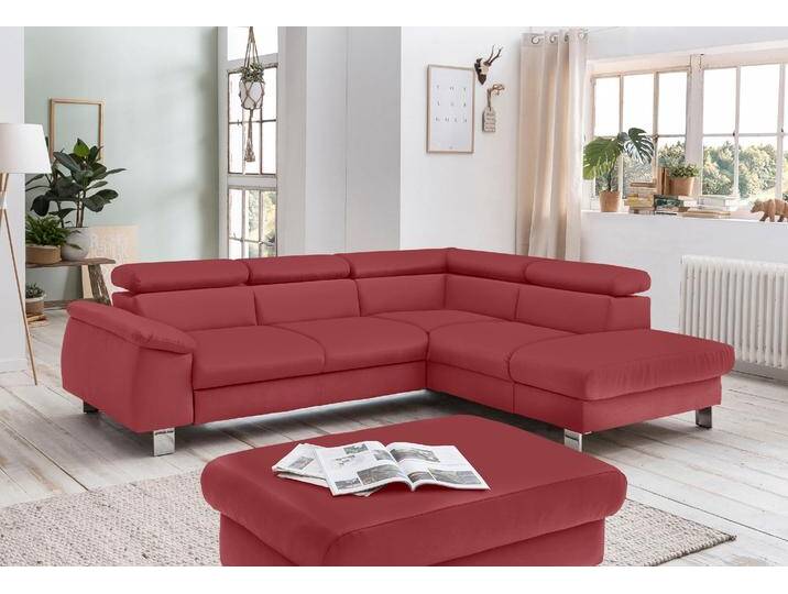 Ecksofa COTTA Komaris L-Form mit Kopfteilverstellung , rot, B:249cm H:72cm, Microfaser PRIMABELLE (100% Polyester), Kunstleder SOFTLUX, Feinstruktur (100% Polyester), Kunstleder SOFTLUX/Struktur (100% Polyester), NaturLEDER, Sofas, wahlweise mit Bettfunktion, Bettkasten & Beleuchtung von Cotta