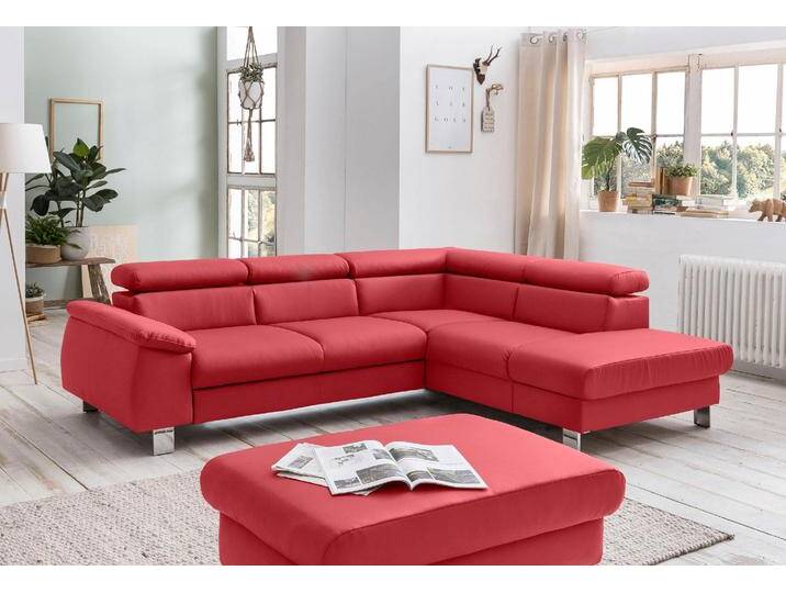 Ecksofa COTTA Komaris L-Form, B: 249 cm , rot, B:249cm H:72cm T:100cm, Microfaser PRIMABELLE (100% Polyester);Kunstleder SOFTLUX;Feinstruktur (100% Polyester);Kunstleder SOFTLUX/Struktur (100% Polyester);NaturLEDER, Sofas, mit Kopfteilverstellung, optional Bettfunktion, Bettkasten & Licht von Cotta