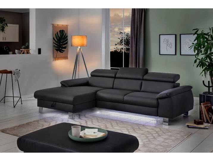 Ecksofa COTTA Komaris L-Form mit Kopfteilverstellung , schwarz, B:244cm H:72cm T:166cm, Microfaser PRIMABELLE (100% Polyester), Kunstleder SOFTLUX(100%Polyurethan), Feinstruktur (100% Polyester), Kunstleder SOFTLUX/Struktur (100%Polyurethan, 90%Polyester, 10% Polyacryl), Sofas, wahlweise mit Bettfunktion, Bettkasten & Beleuchtung, Topseller von Cotta