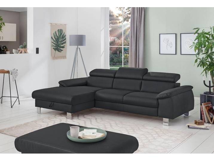 Ecksofa COTTA Komaris L-Form mit Kopfteilverstellung , schwarz, B:244cm H:72cm T:166cm, Microfaser PRIMABELLE (100% Polyester), Kunstleder SOFTLUX(100%Polyurethan), Feinstruktur (100% Polyester), Kunstleder SOFTLUX/Struktur (100%Polyurethan, 90%Polyester, 10% Polyacryl), Sofas, wahlweise mit Bettfunktion, Bettkasten & Beleuchtung, Topseller von Cotta