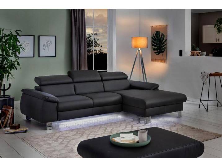Ecksofa COTTA Komaris L-Form mit Kopfteilverstellung , schwarz, B:244cm H:72cm T:166cm, Microfaser PRIMABELLE (100% Polyester), Kunstleder SOFTLUX(100%Polyurethan), Feinstruktur (100% Polyester), Kunstleder SOFTLUX/Struktur (100%Polyurethan, 90%Polyester, 10% Polyacryl), Sofas, wahlweise mit Bettfunktion, Bettkasten & Beleuchtung, Topseller von Cotta